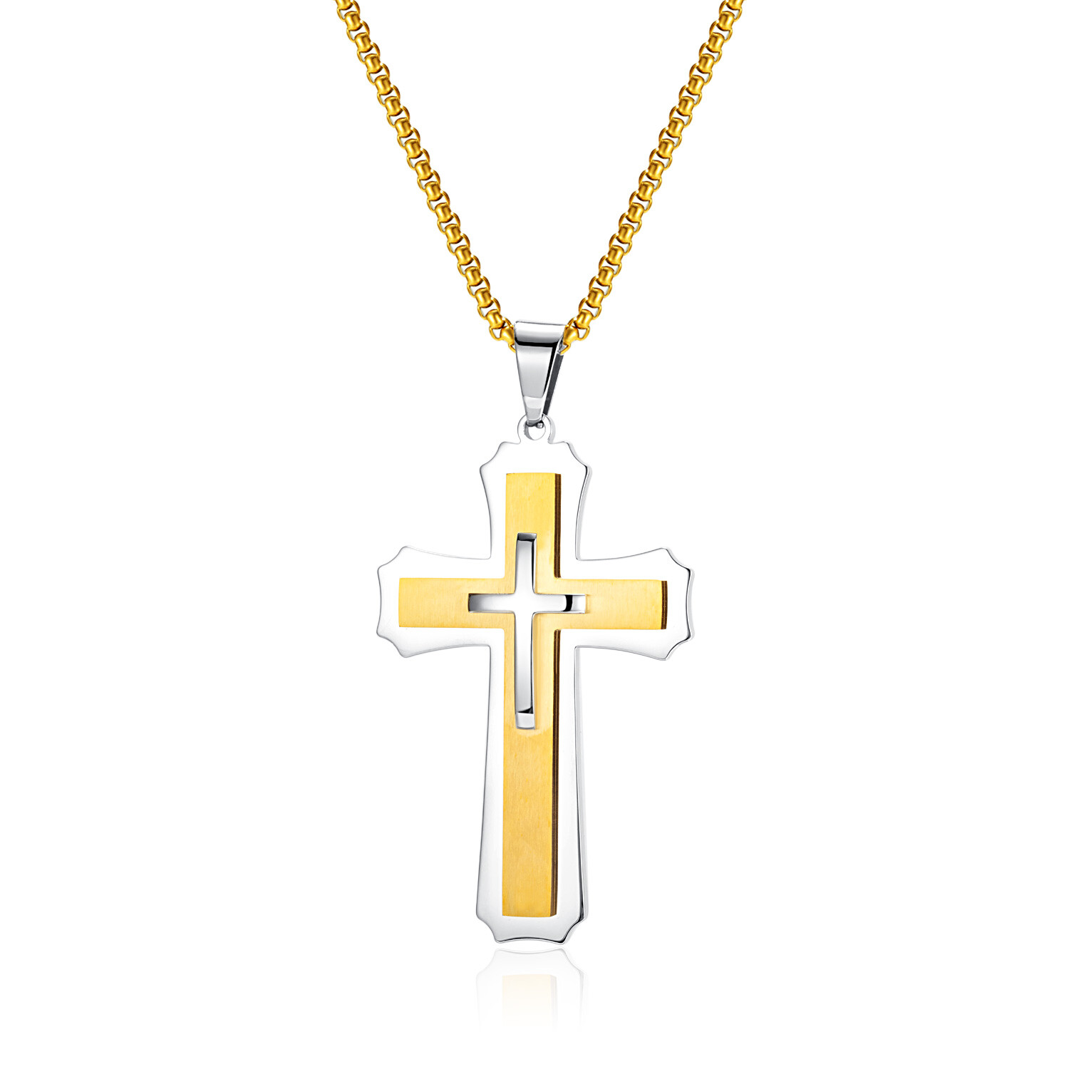 Large 52*84mm Simple Cross Pendant Charm Stainless Steel Rolo Chain Necklace 30′