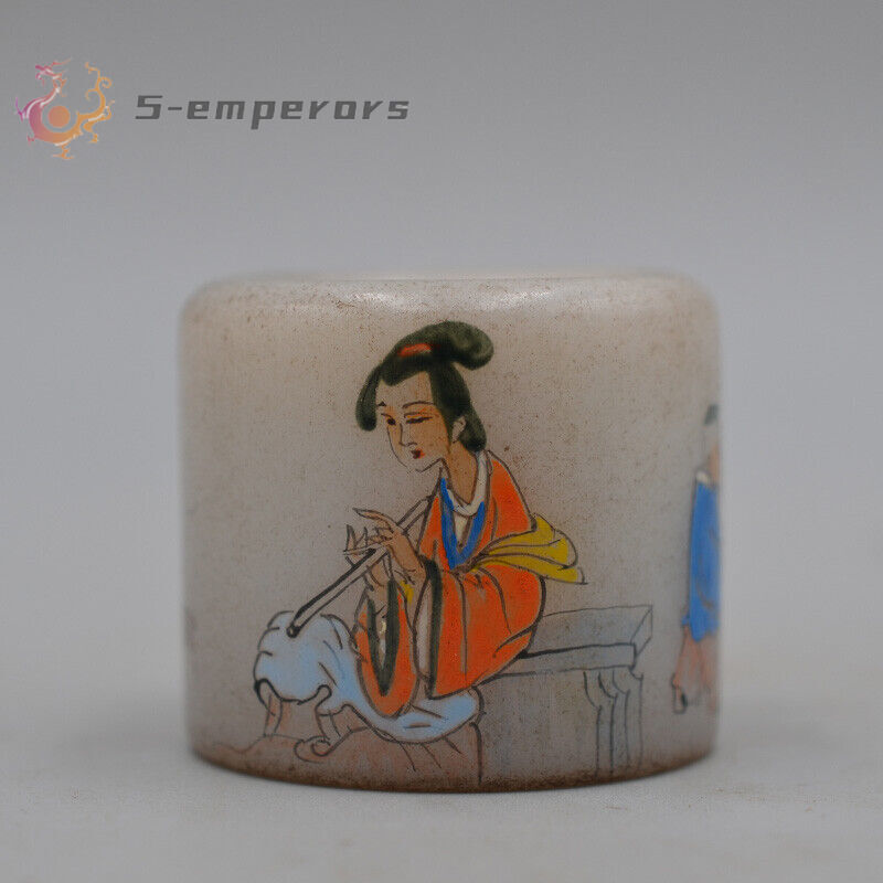 1.58 Inch Chinese Collection Exquisite Carving White Jade Personage Ring