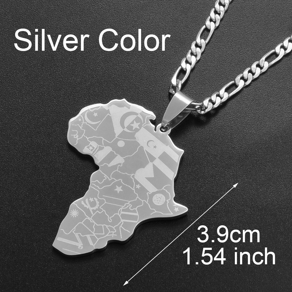 Africa Continent Map African Country Pendant Necklace Chain Gold Afro Women Men
