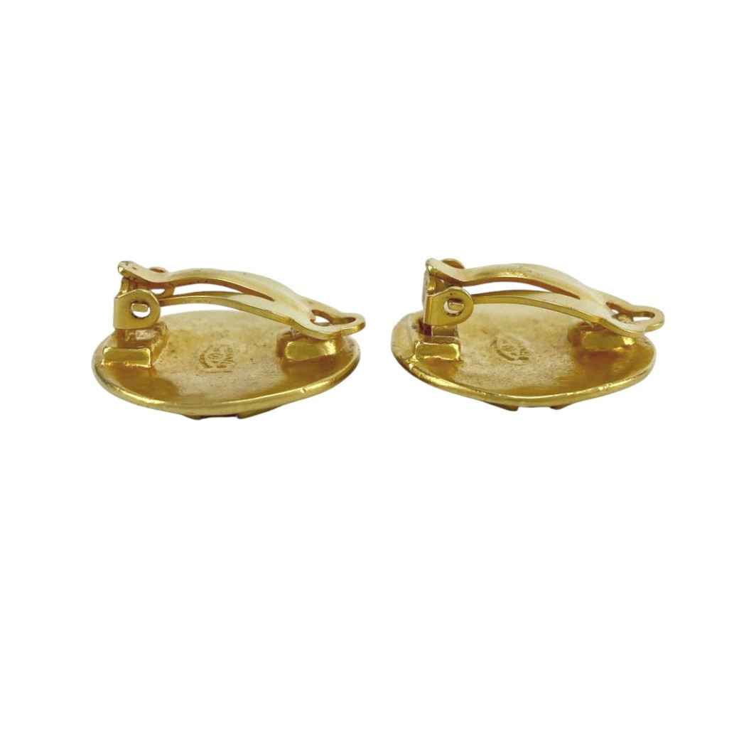 CHANEL CC Logos Round Clip-On Earrings Gold Tone 96P Auth #7899