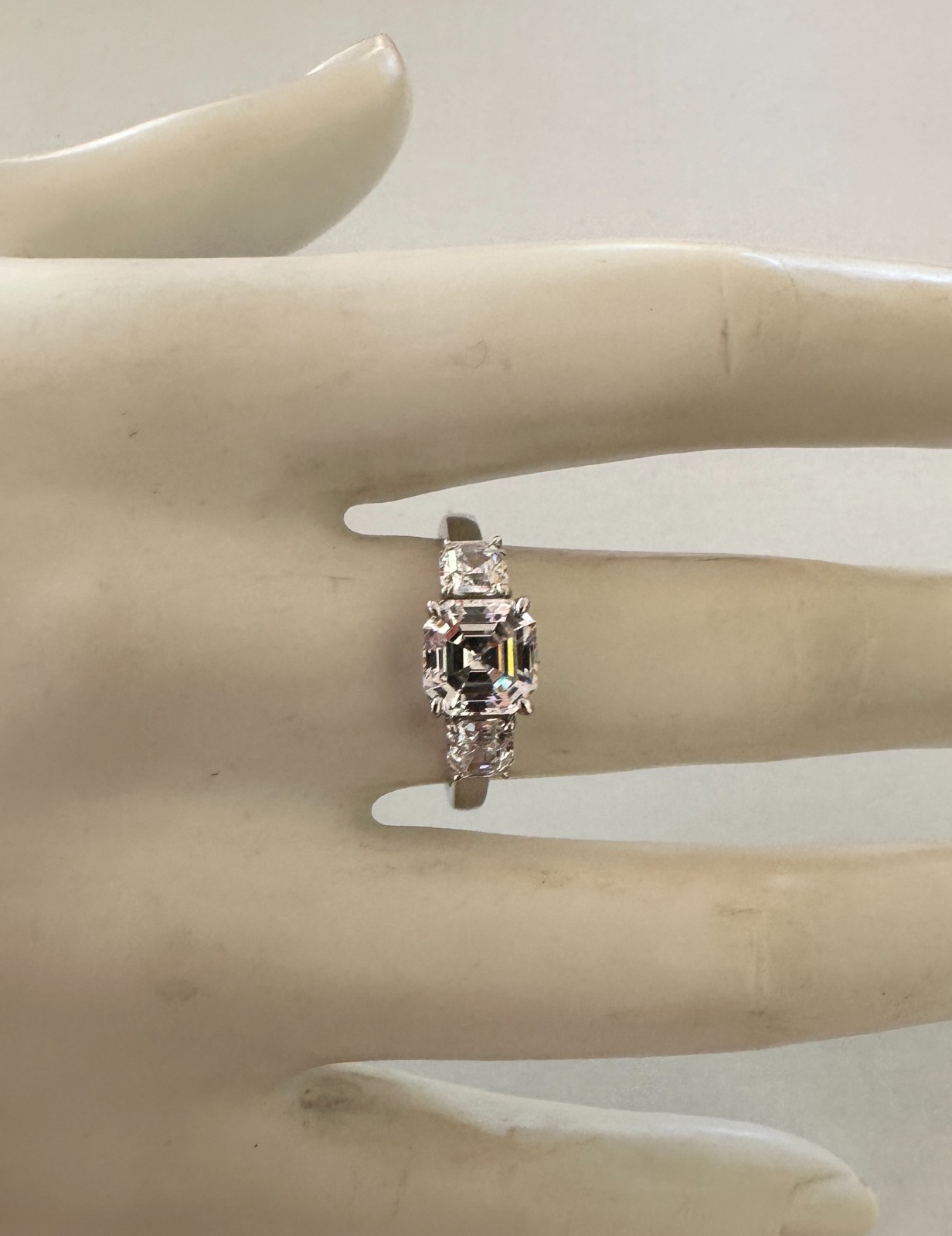Sterling Silver 3-Cubic Zirconia Asscher-cut Engagement Ring