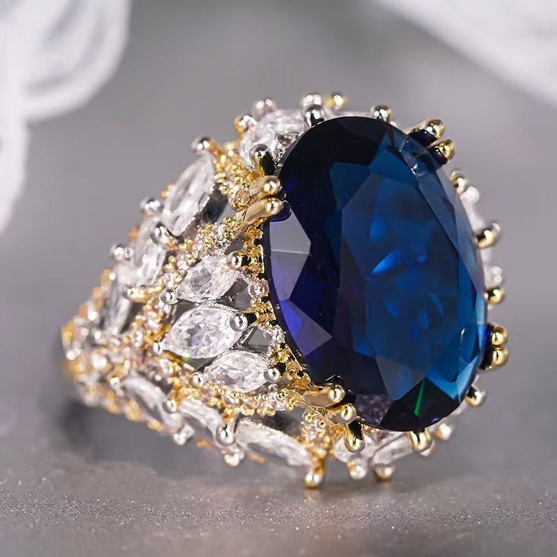 Stunning Woman 18k Gold Plated Blue CZ Sparkling Band Ring Sizes 6-10