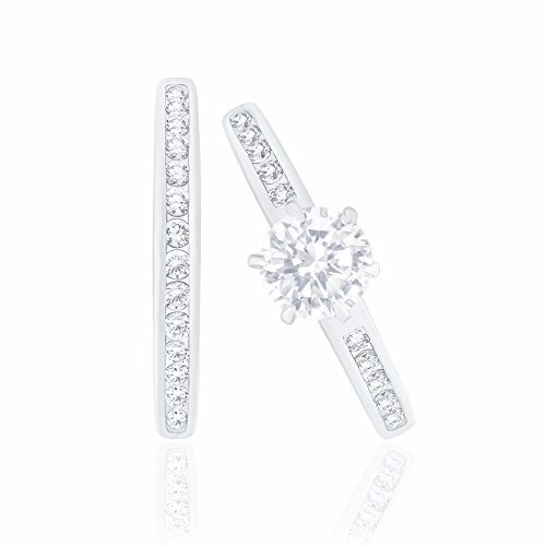 Orrous 18k White Gold Solitaire Ring & Engagement Band Ring Set (1.45 carats)