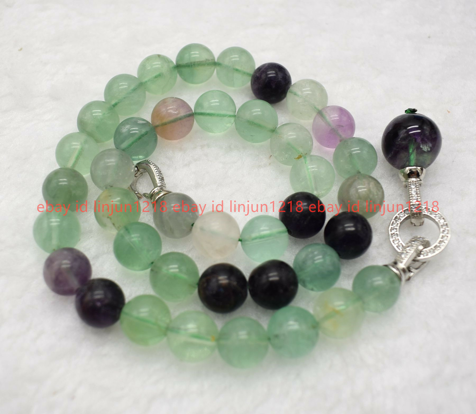 Natural 10mm Multicolor Fluorite Gemstone Round Pendant Necklace 18″ AAA++