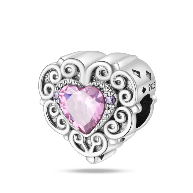 PANDACH 925 Sterling Silver Romantic Heart Bead Charm For Women Bracelets DIY