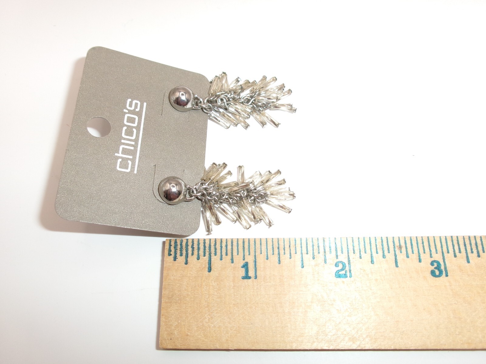 Chicos Pierced Earrings Silver Bead Cluster Dangle 1.75 inch NWT Boho Fancy