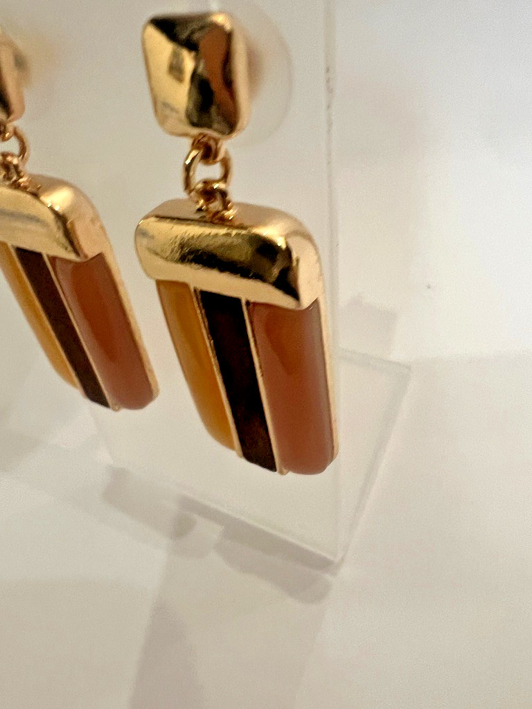 Uncas Int Gold Blush Amber Dangle Earrings Resin Wood Earth Tones 2” Vendor Smpl