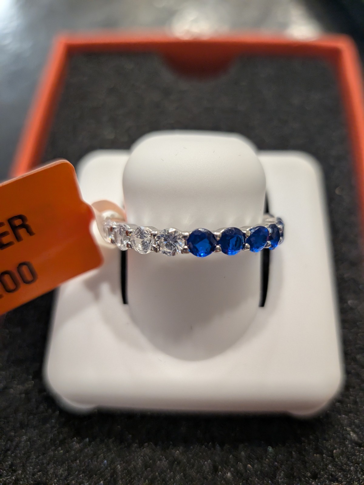 Blue & White CZ Eternity Band, 925 Sterling Silver, Stackable Ring Size 7