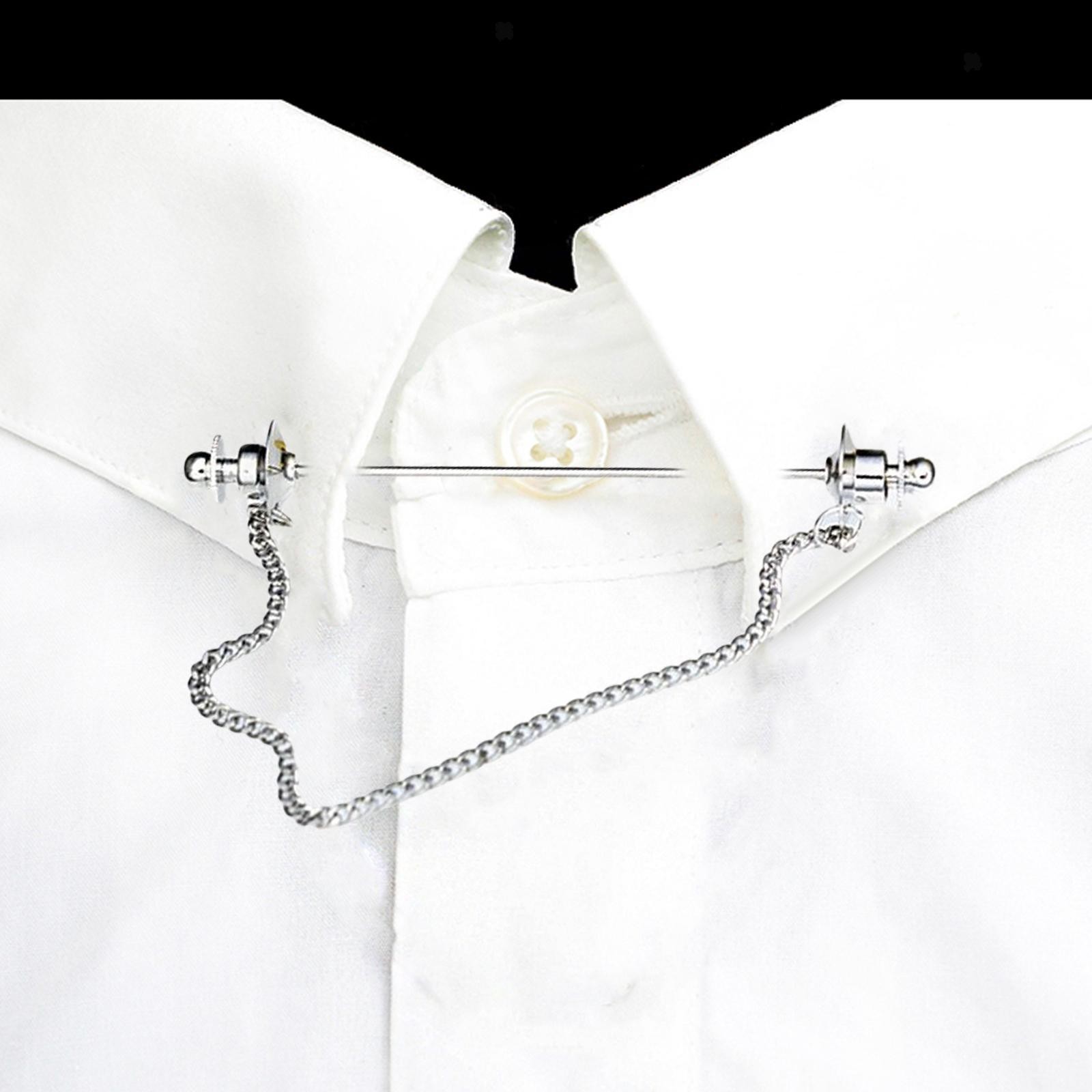 Men Collar Bar Pin with Chain Cravat Clasps Wedding Badges 70mm Gifts