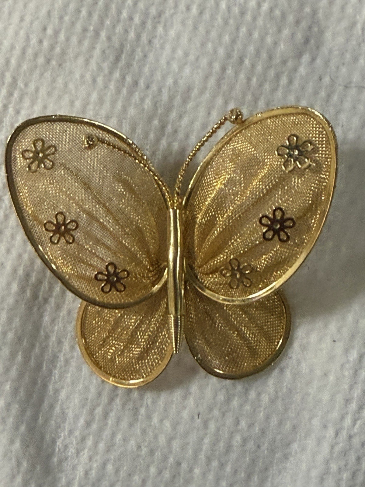Gold Tone Butterfly Brooch Pin, Metal Floral Detail, Pin Back