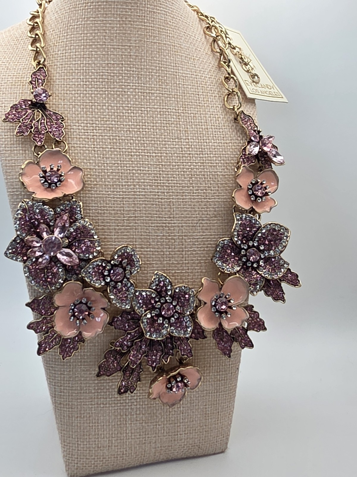 Eyecandy Gorgeous Flower Necklace, Pink With Rhinestones, Spring Fashion