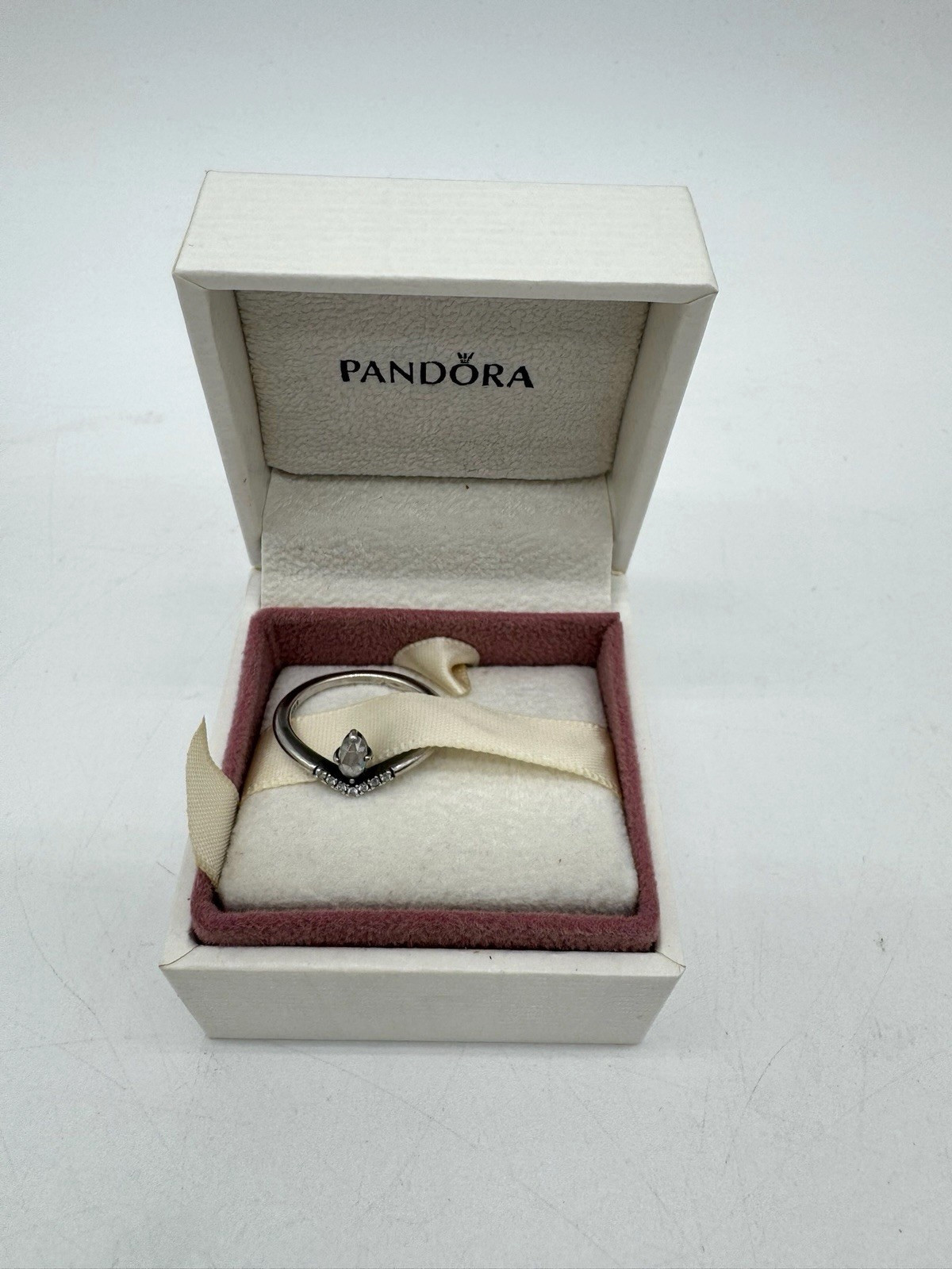 Pandora Ring Size US 5 Eur 50 CLASSIC WISHBONE Silver Cubic Zirconia Stone S925