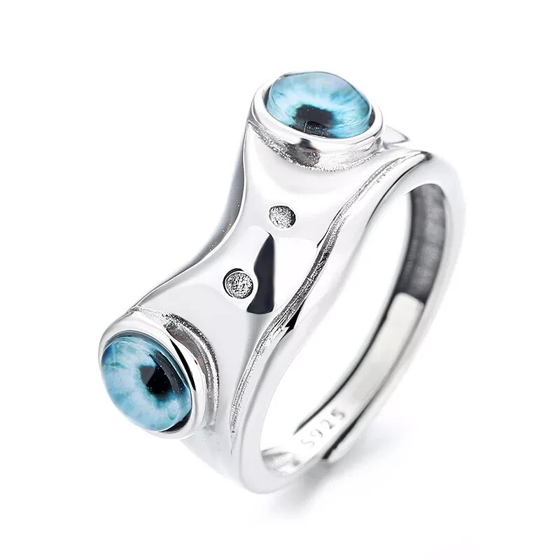Cute Frog Blue Eye Silver Ring, Adjustable Size, Toad, Fun