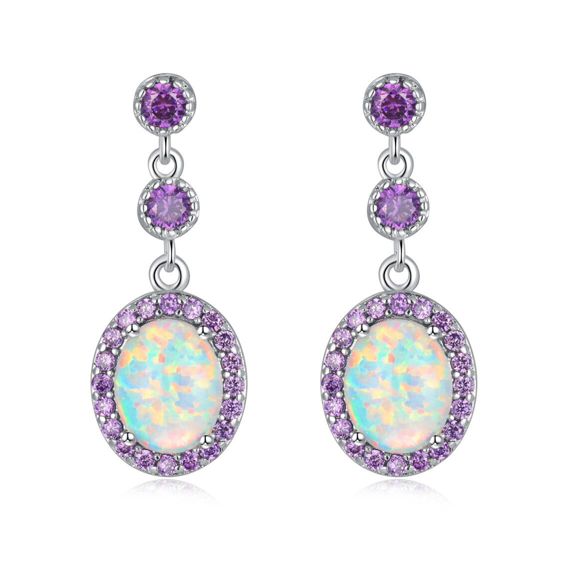 Gemstone Amethyst White Fire Opal Stud Silver Earrings 925 Silver Women Jewelry