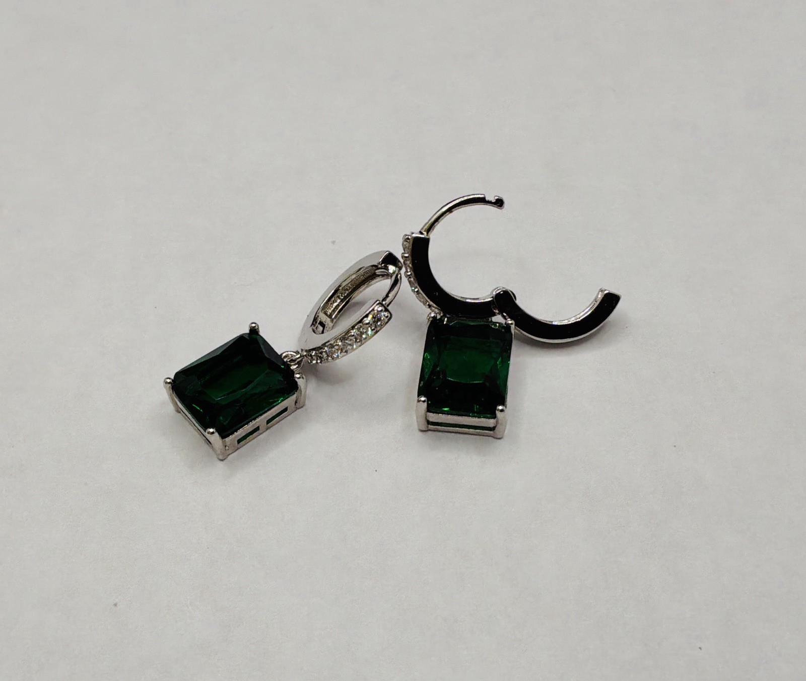 EMERALD EARRINGS – Lab Created – 6.0ctw Pair – Silver Setting!!!