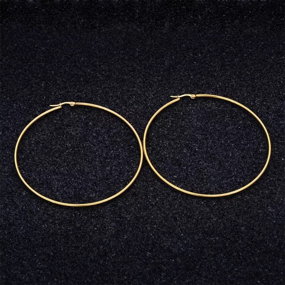 18K Gold Plated Round 6cm 2.4” Large Big Hoop Earrings Stainless Steel E63