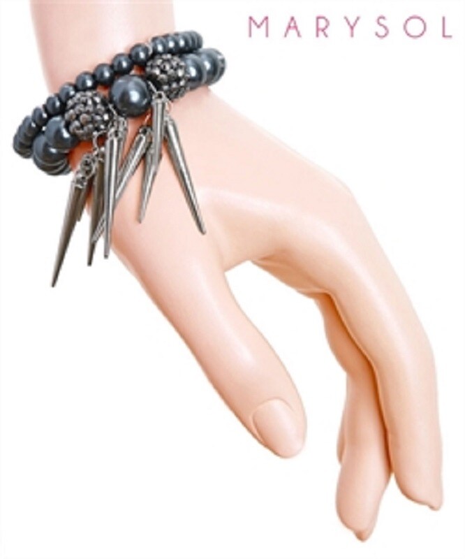 EARRINGS & 2 Matching Stretch BRACELET Beads with Silver Dangles Black or Gray