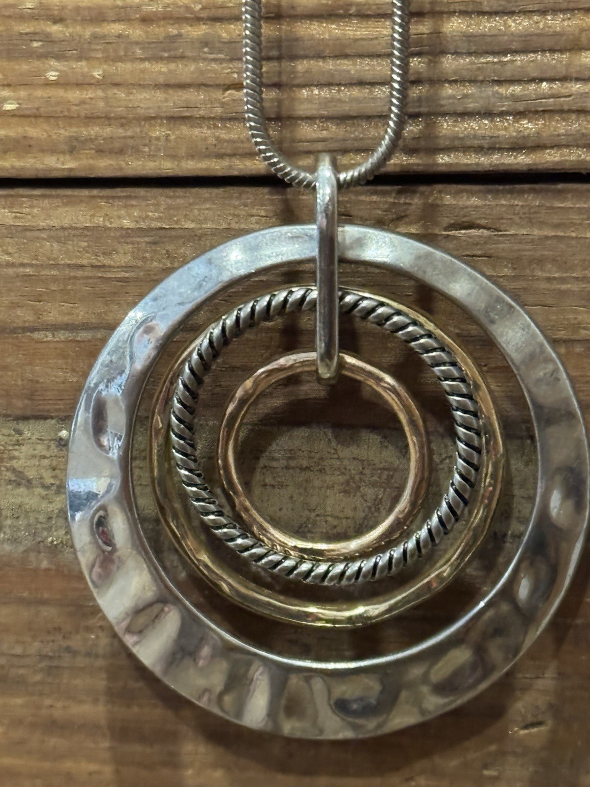 Mixed Metal Geometric Circle Pendant Necklace Silver Gold Copper Tone