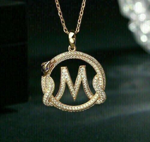 Round Cut Simulated Diamond Stunning Initial “M” Pendant 14K Yellow Gold Plated