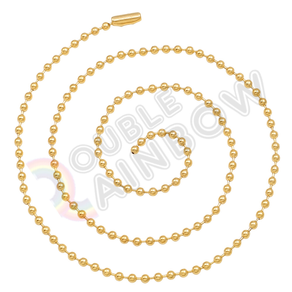 3mm Men Women Stainless Steel Necklace Bead Ball 18-30″Chain 14k Gold Plated*C21