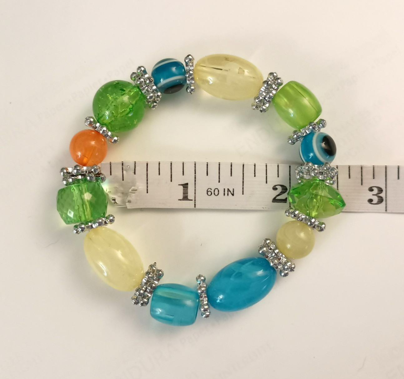 4 Pc Handmade Stretch Beaded Bracelet Set Colorful Glass Silver Tone Charm Boho