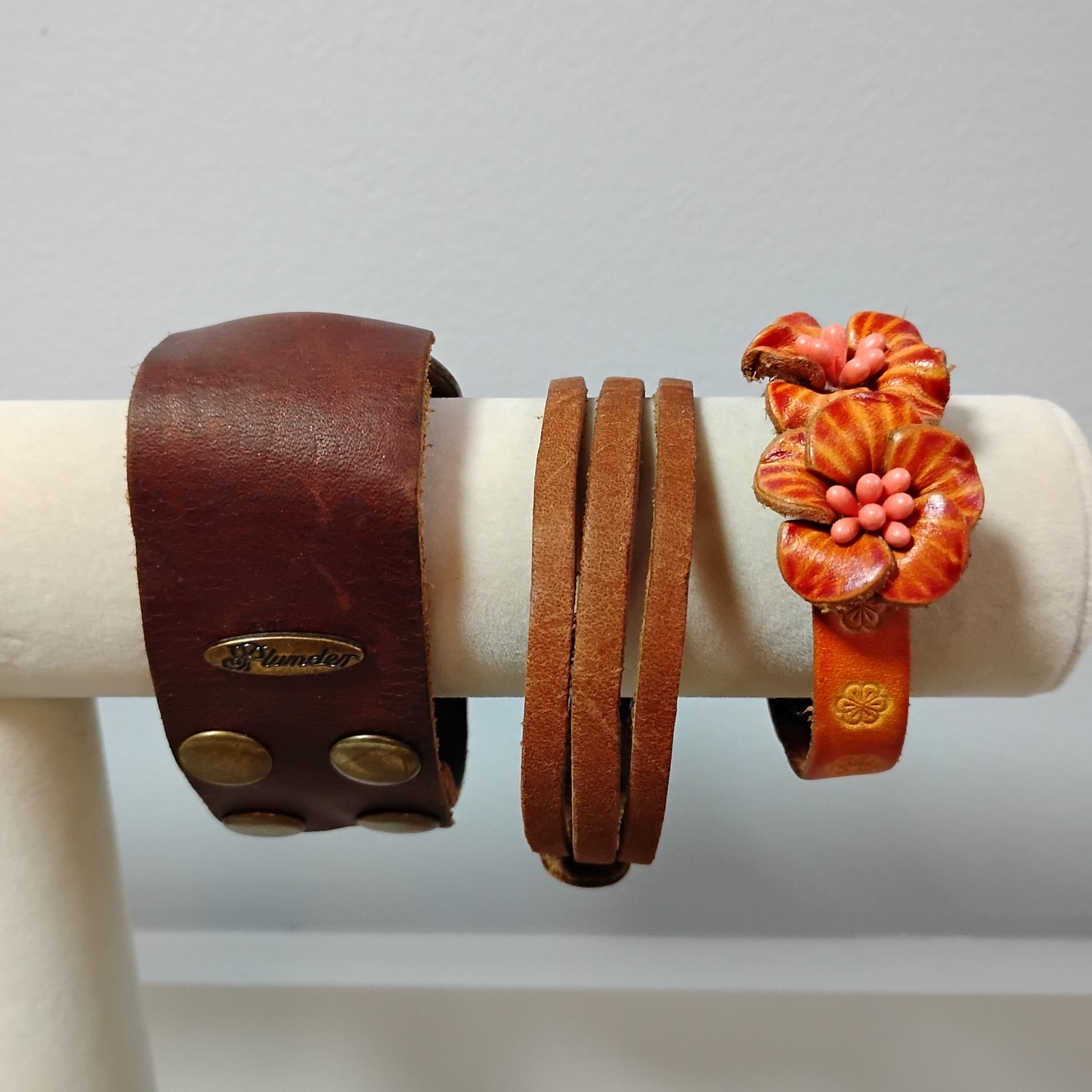 Leather Snap Plunder Bracelet Flower Bangle Lot