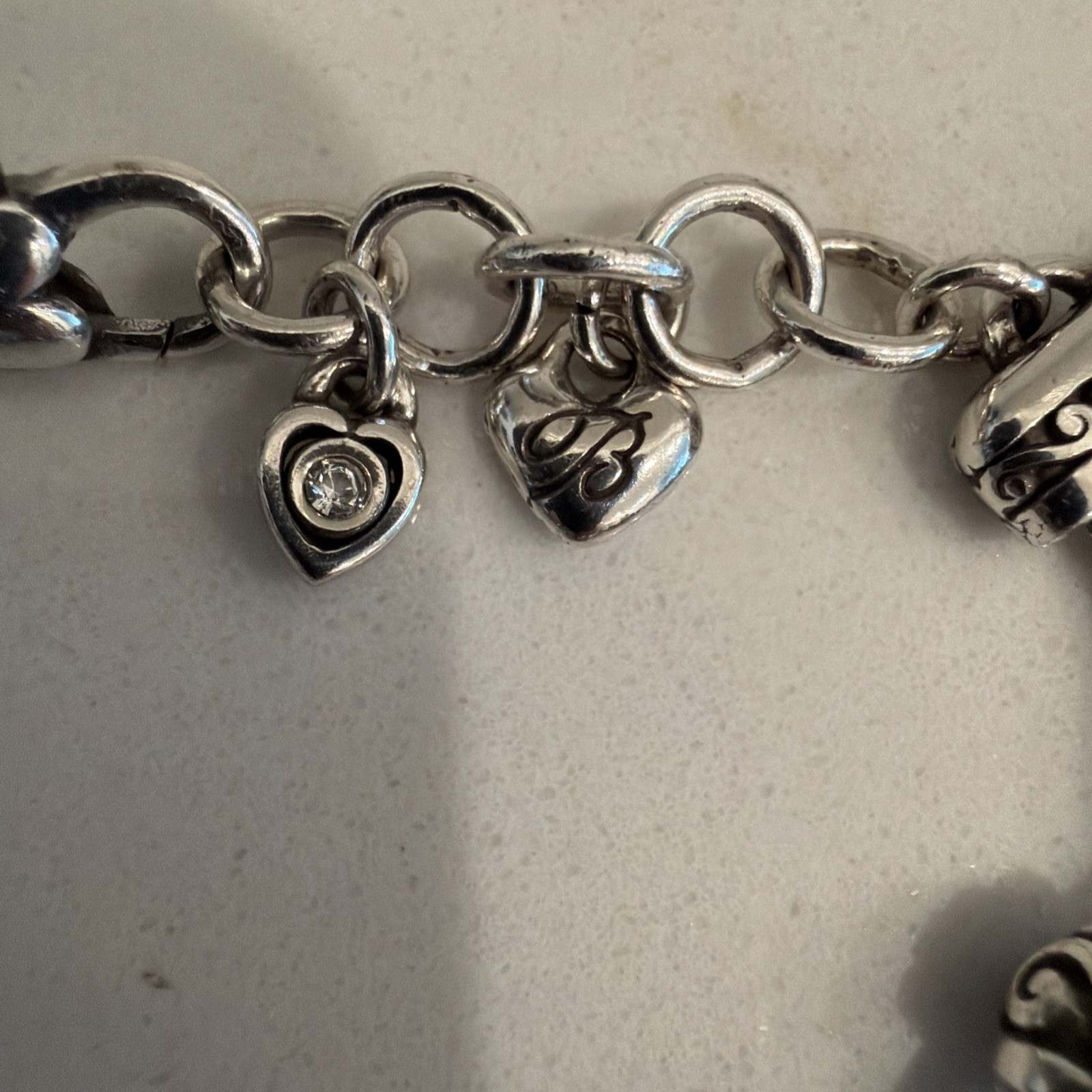 Brighton Reno Heart Silver Crystal Charm Bracelet