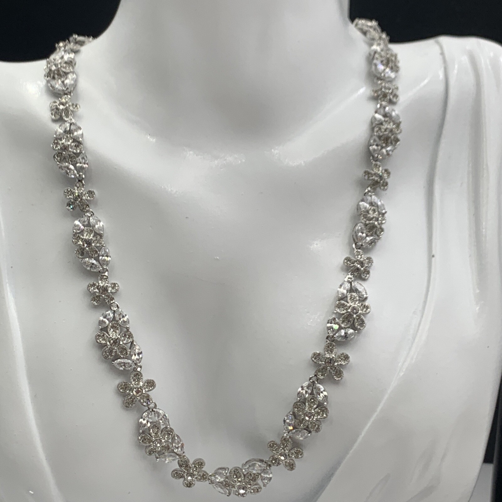 Nadri Pave Crystal ENGLISH GARDEN FLORAL Necklace & Floral Cluster Clip Earrings