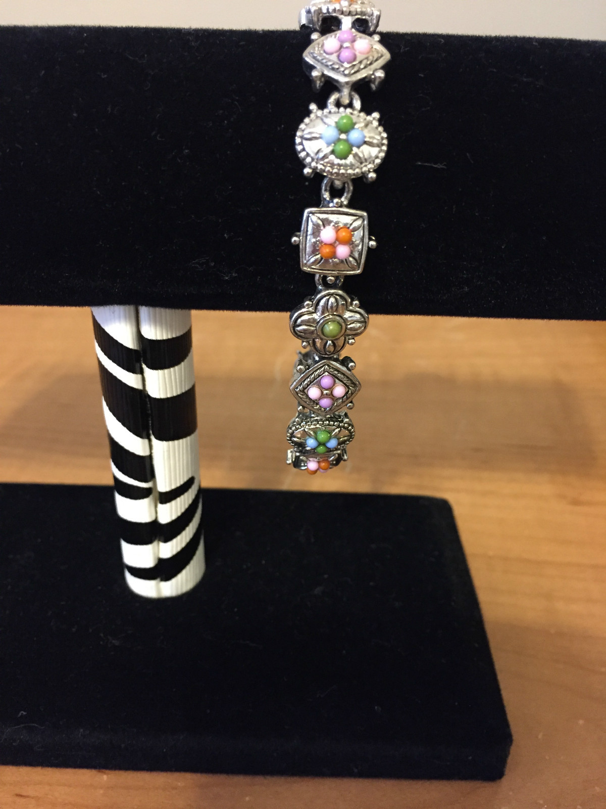 Silver Bracelet with tiny different color beads on each charm