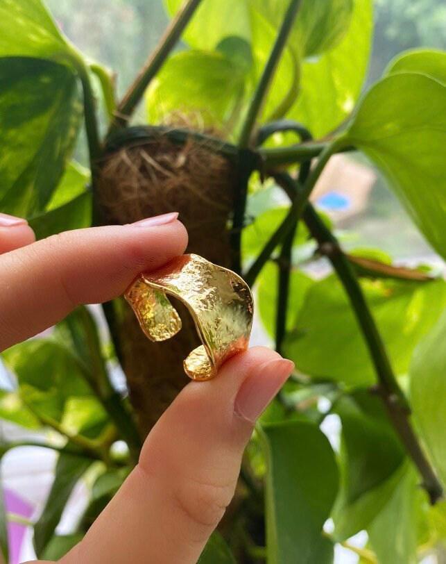 Gold Chunky Ring, Gold Hammered Ring, Stackable Adjustable Open Ring, Statement