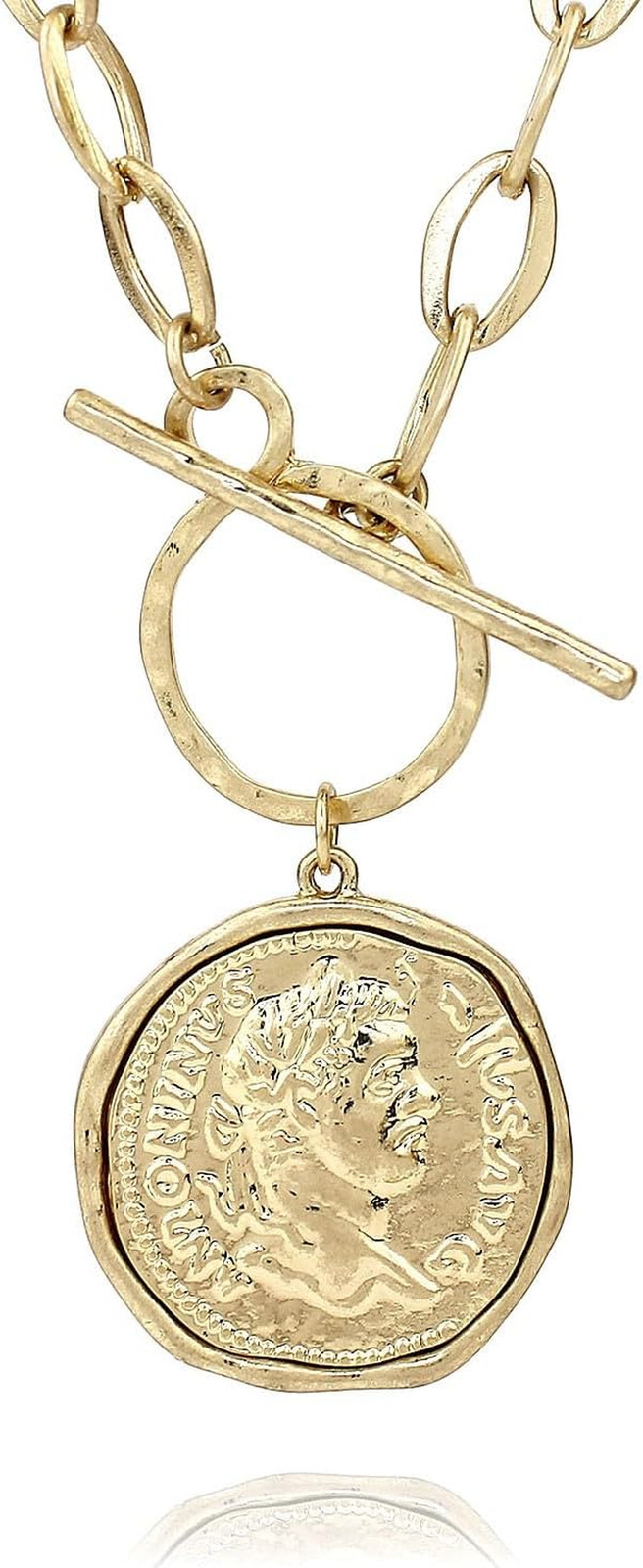 Chunky Gold Coin Necklace Trendy Fashion Statement Toggle Necklace Antique Gold