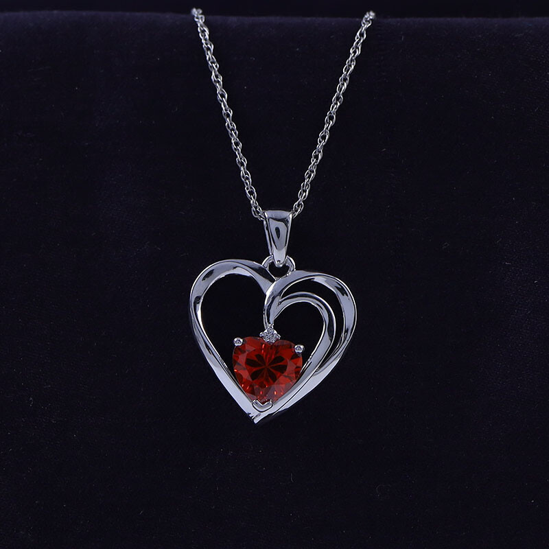 Love Heart Simulated Birthstone Pendant Necklace for Womens 925 Sterling Silver