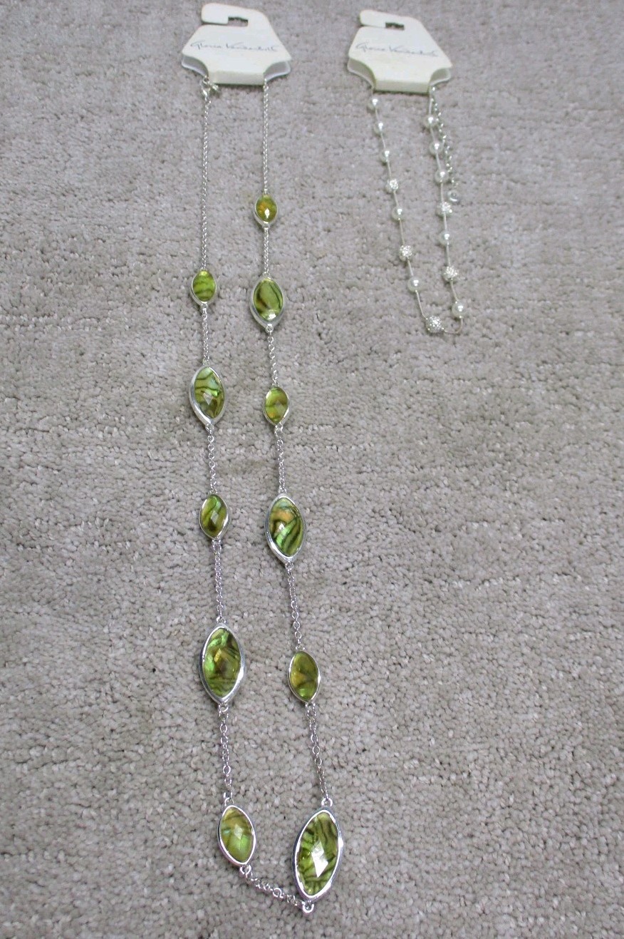 Gloria Vanderbilt Lot Of 2 Necklace Jewelry Abalone Green Silver Pearl New