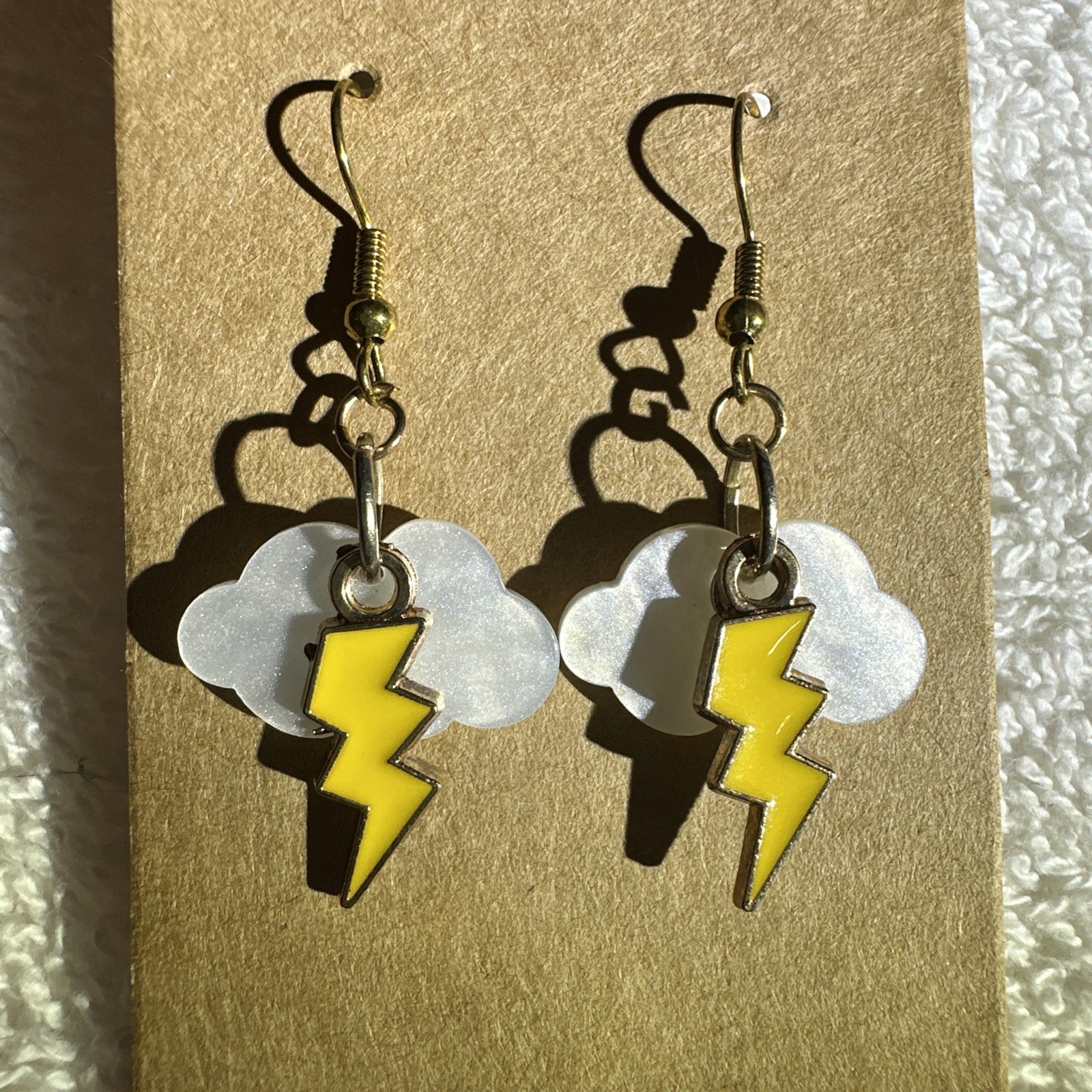 White Cloud Charm & Yellow Lightning Bolt w/Gold Toned Hook Homemade in USA NEW