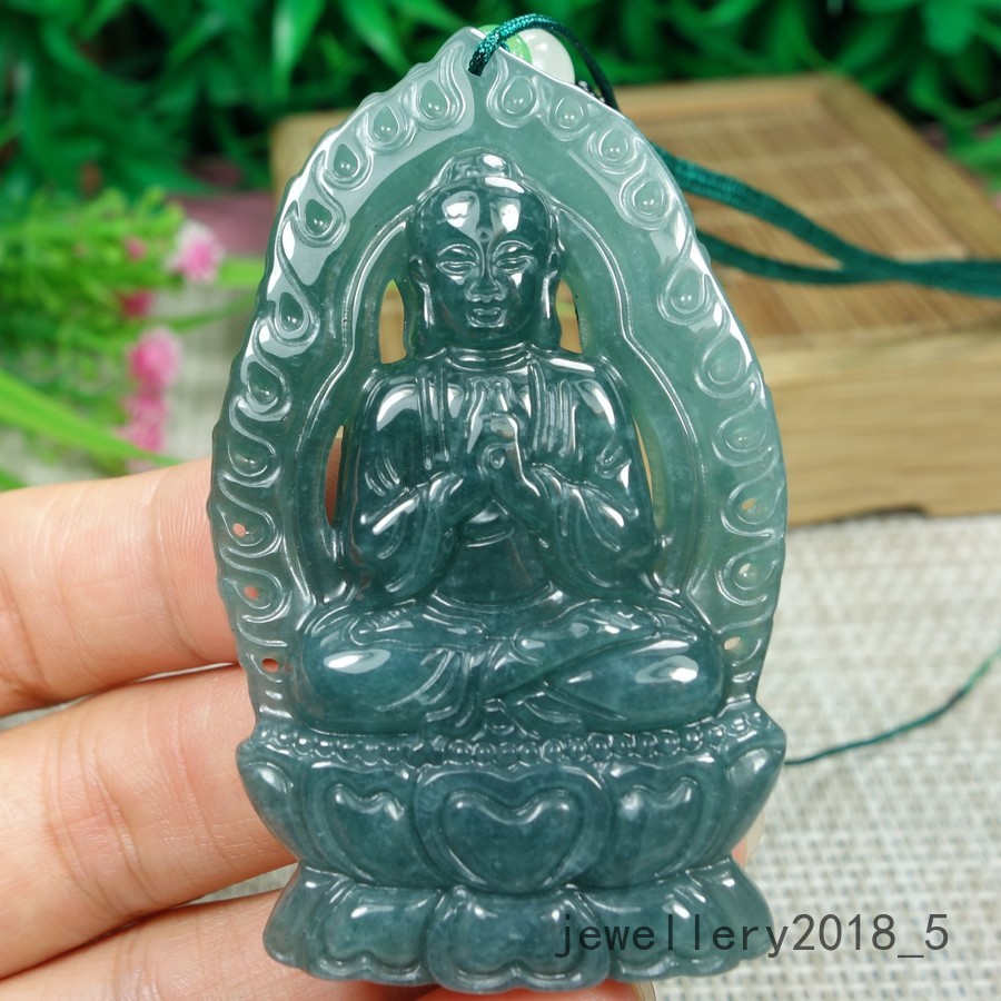 Certified Icy Green 100% Natural A jadeite Jade Pendant~Buddha 大日如来佛