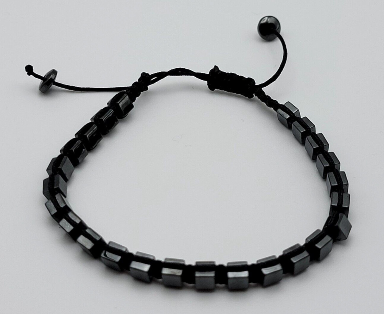Gray Hematite Square Bead Cord Bracelet 6.5-10.5 In Slider Sizable Unisex Adults