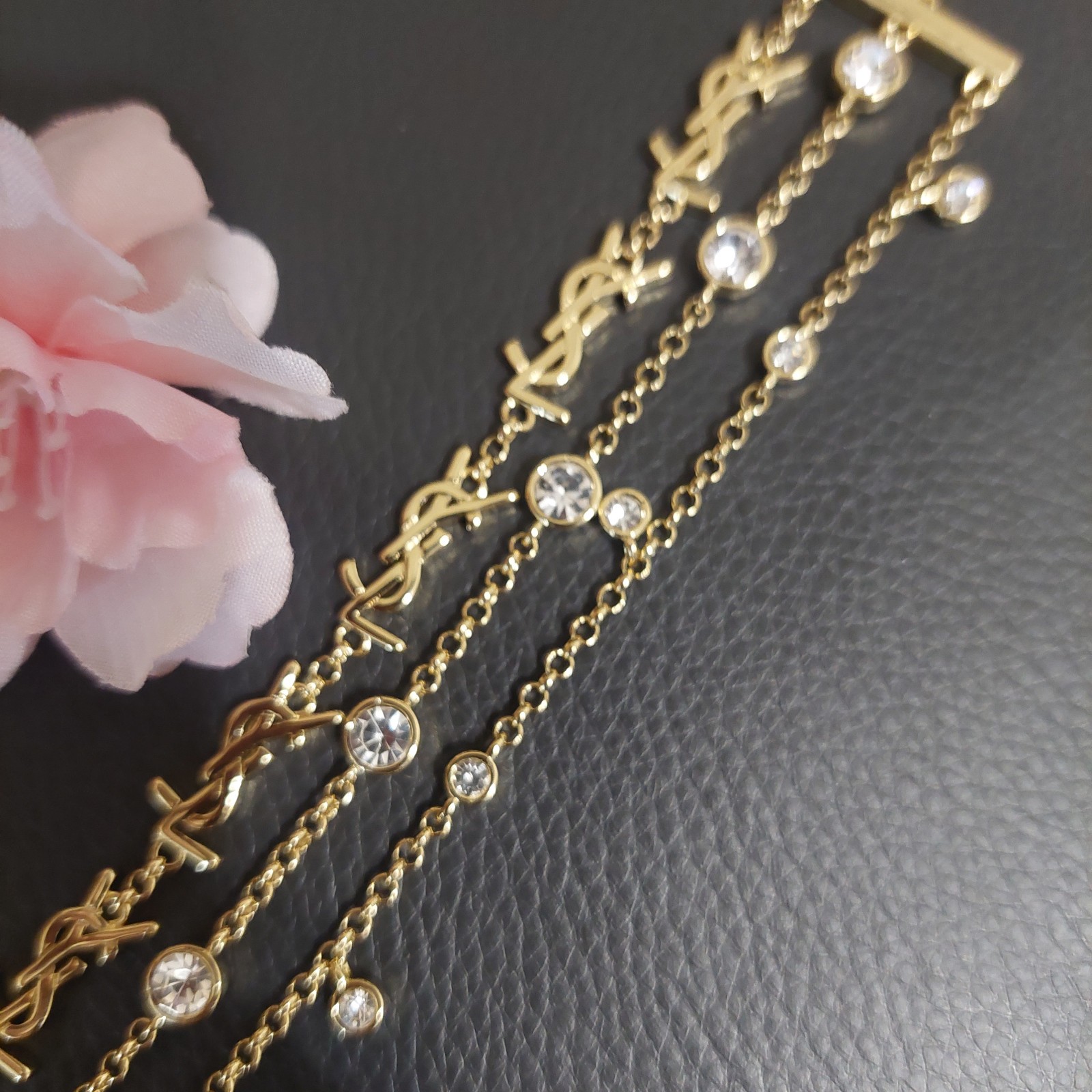 YSL Saint Laurent Cassandre Chain Logo Monogram Gold Bracelet