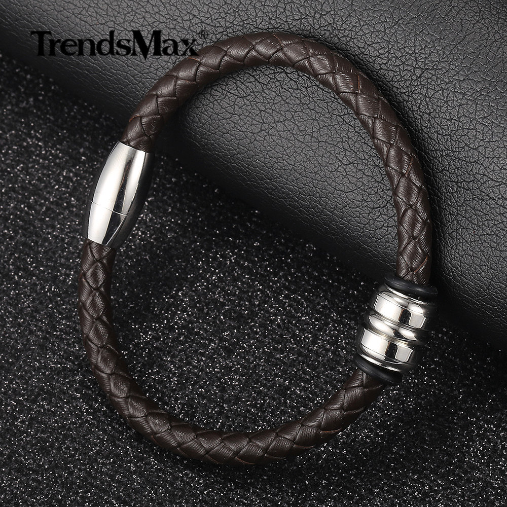 6mm Man-made Braided Leather Rope Bracelet Magnetic Clasp Bead Charm 7/8/9/10″