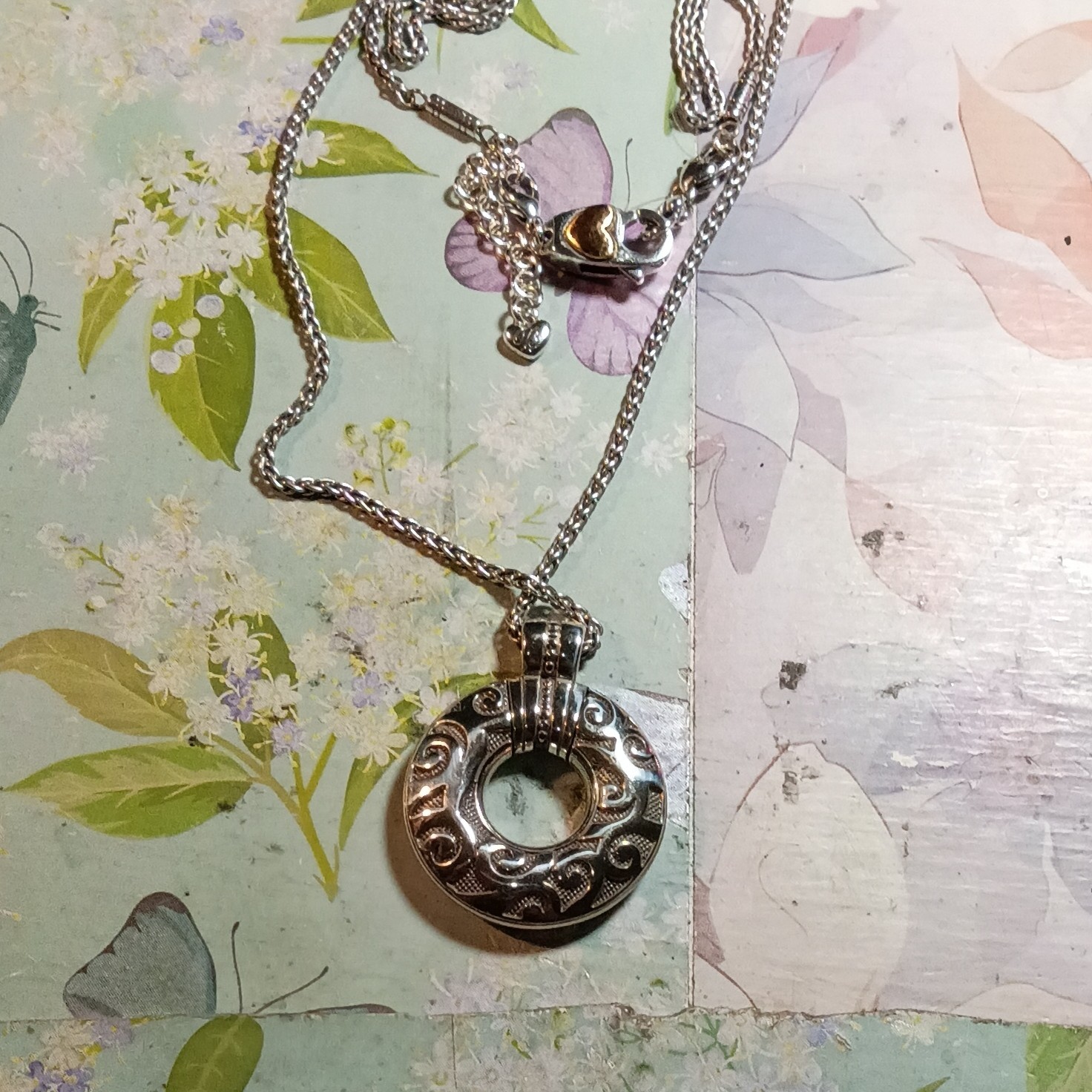 Brighton Opera Covertible Necklace Silver Tone Round W/ EXT Open Scrolled Pendan