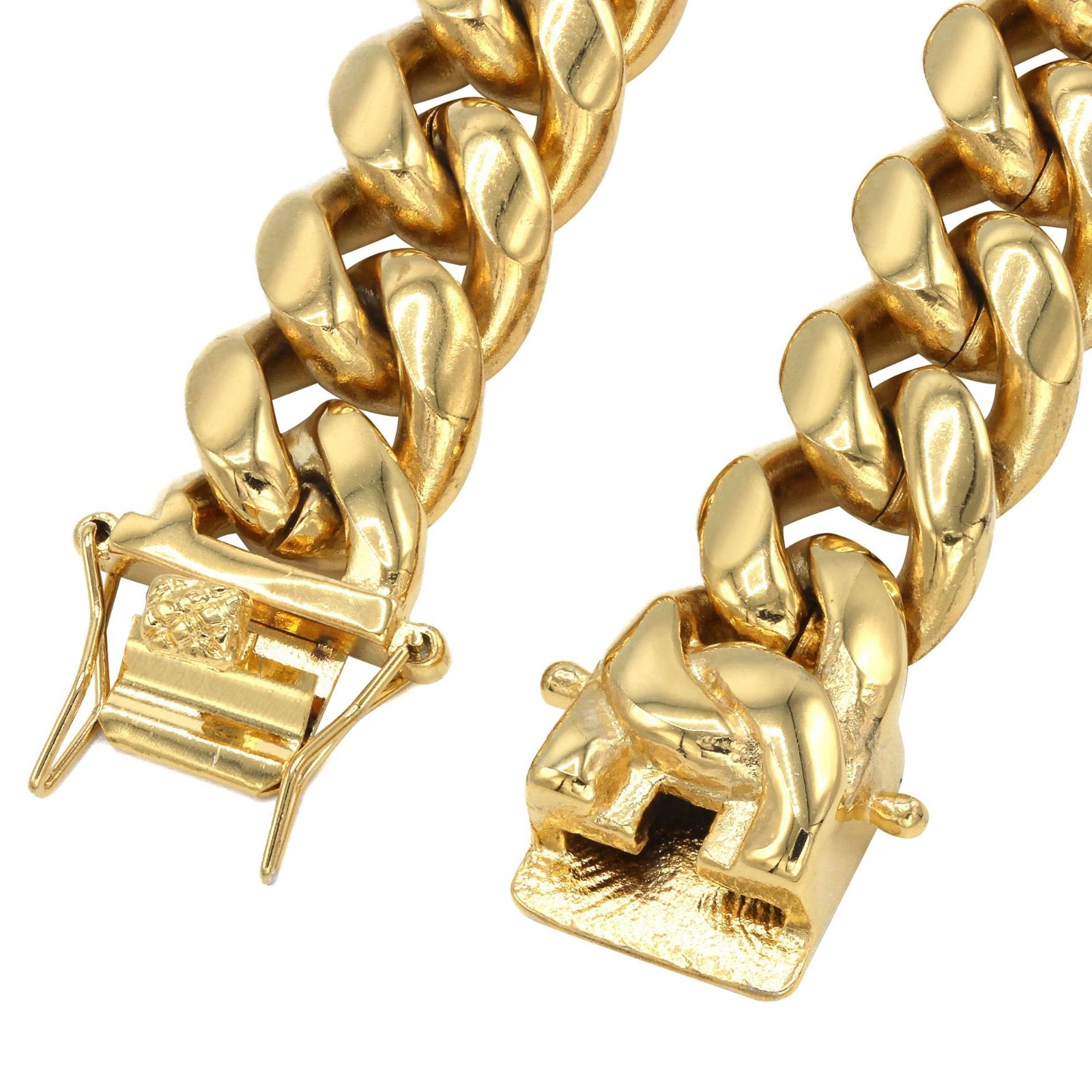 Mens Thick Solid Stainless Steel 14K Gold Hip Hop Cuban Miami Link Chain Set
