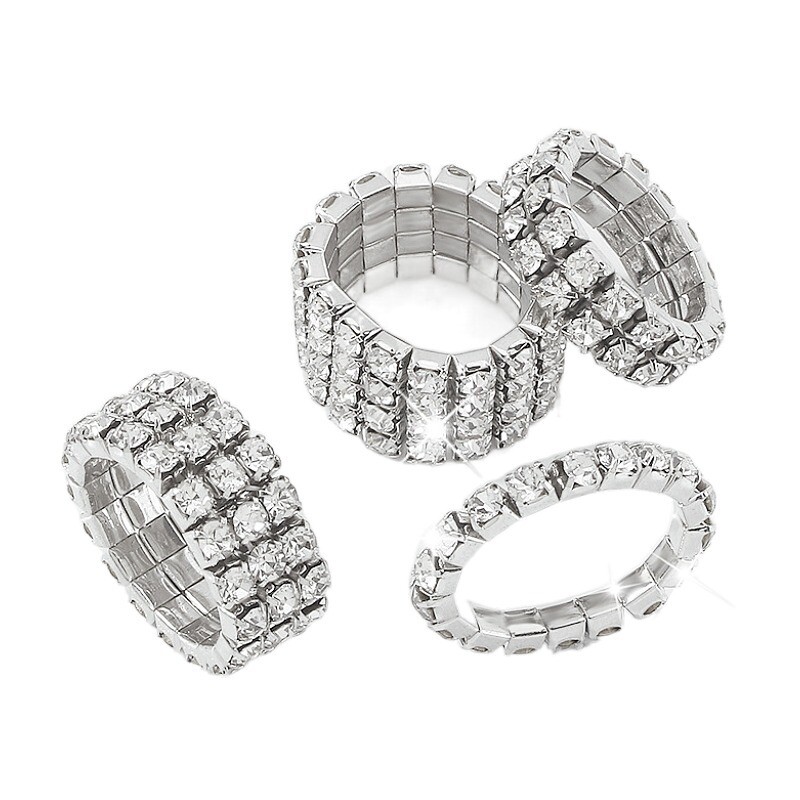 Fashion Women Punk Crystal Rhinestone Ring Elastic Ring DIY Wholesale Lovers