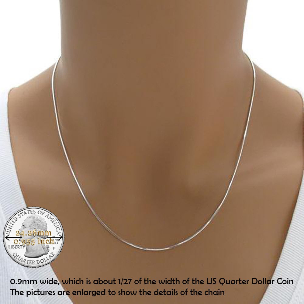 Men&Women’s Genuine 925 Sterling Silver 24 inch 0.9mm Round Snake Chain Necklace