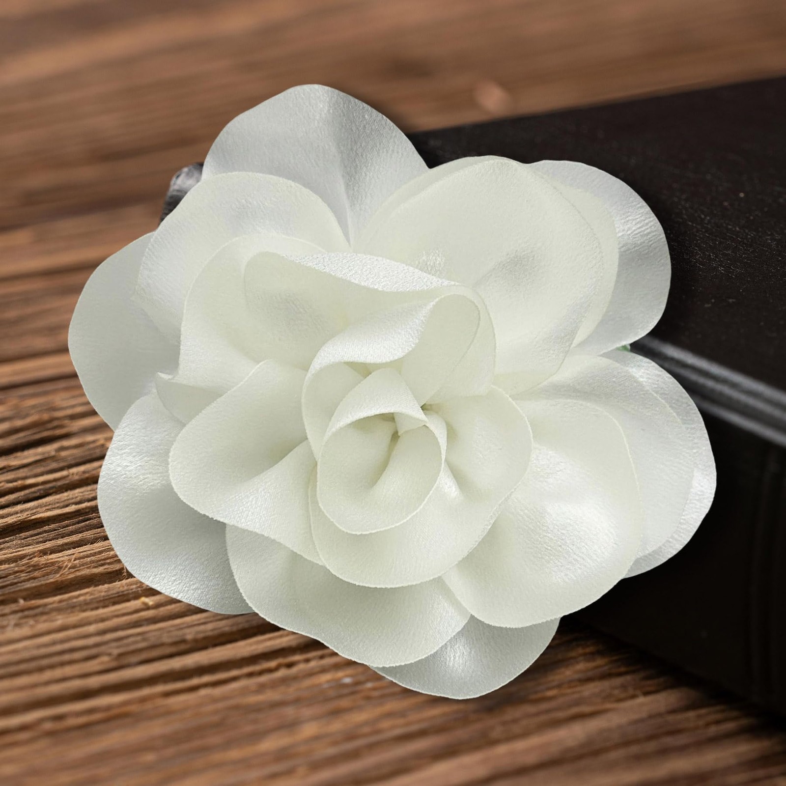 Dainty Satin Fabric Large Rose Floral Brooch Pin Womens Camellia 5.5 Inch