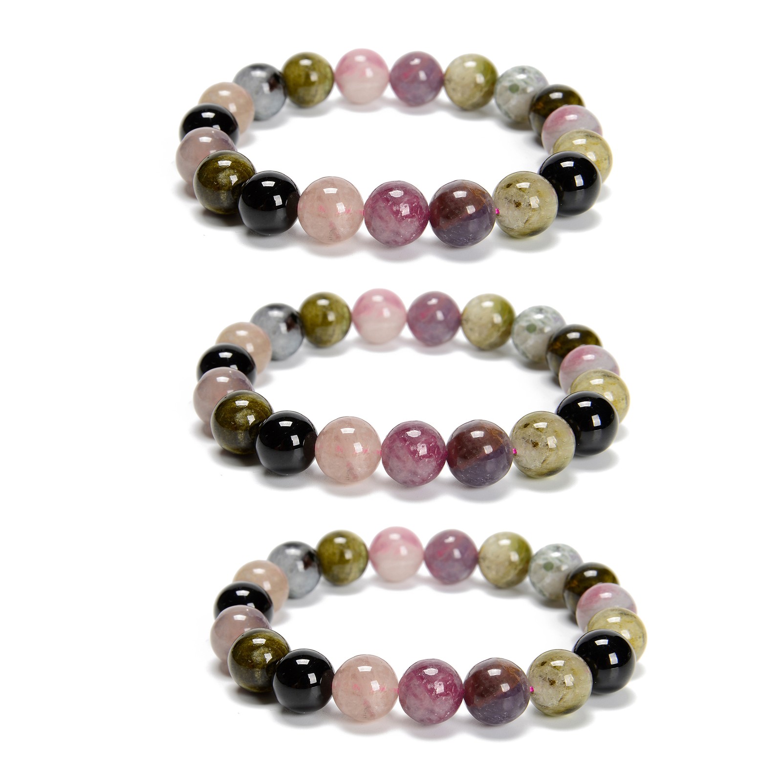 Light Multi Tourmaline Smooth Round Bead Bracelet 10mm 7.5”Length Sold by Piece