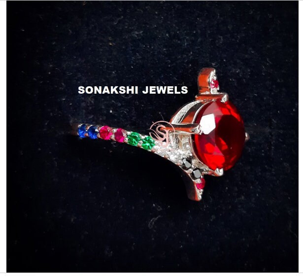 Handmade Design 925 Sterling Silver Red Cubic Zirconia Halo Ring