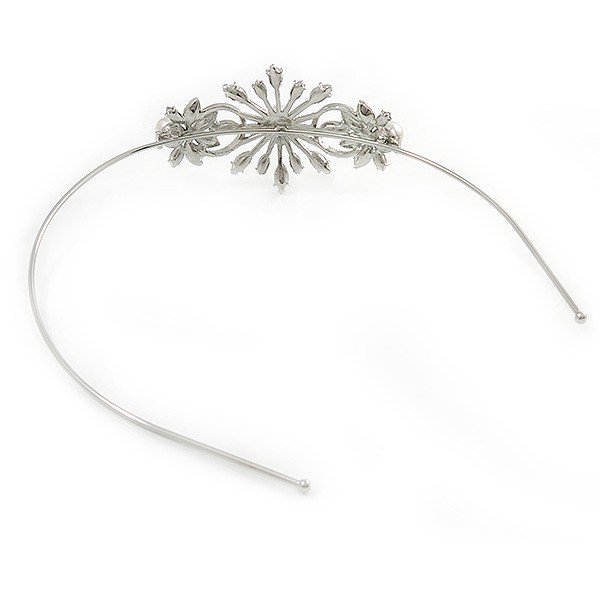 Bridal/ Wedding/ Prom Rhodium Plated White Glass Pearl, Crystal Snowflake