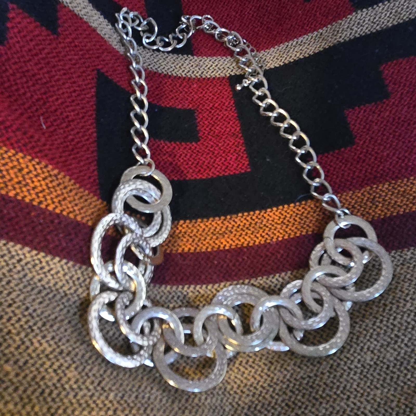 Gold Tone Hammered Circle Link Cable Chain Bracelet w/ Lobster Clasp Extender
