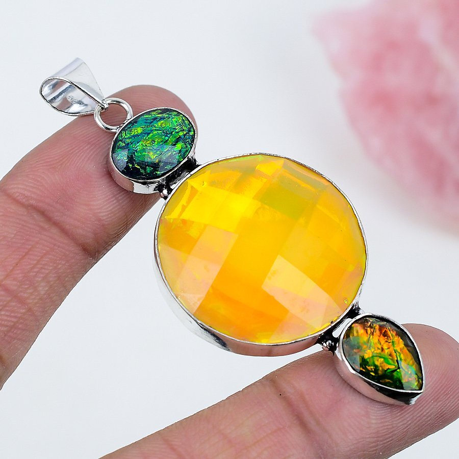 Color Enhanced Opal Tripplet 925 Silver Plated Handmade Pendant of 2.8″