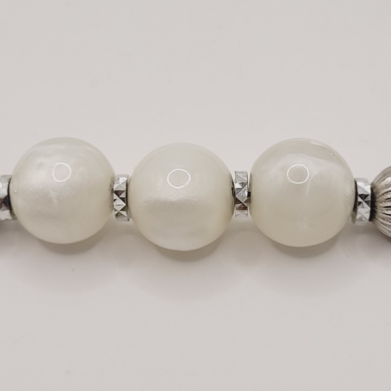 1928 Graduated Black and White Lucite Glow Beaded Necklace Silver Tone Unmarked