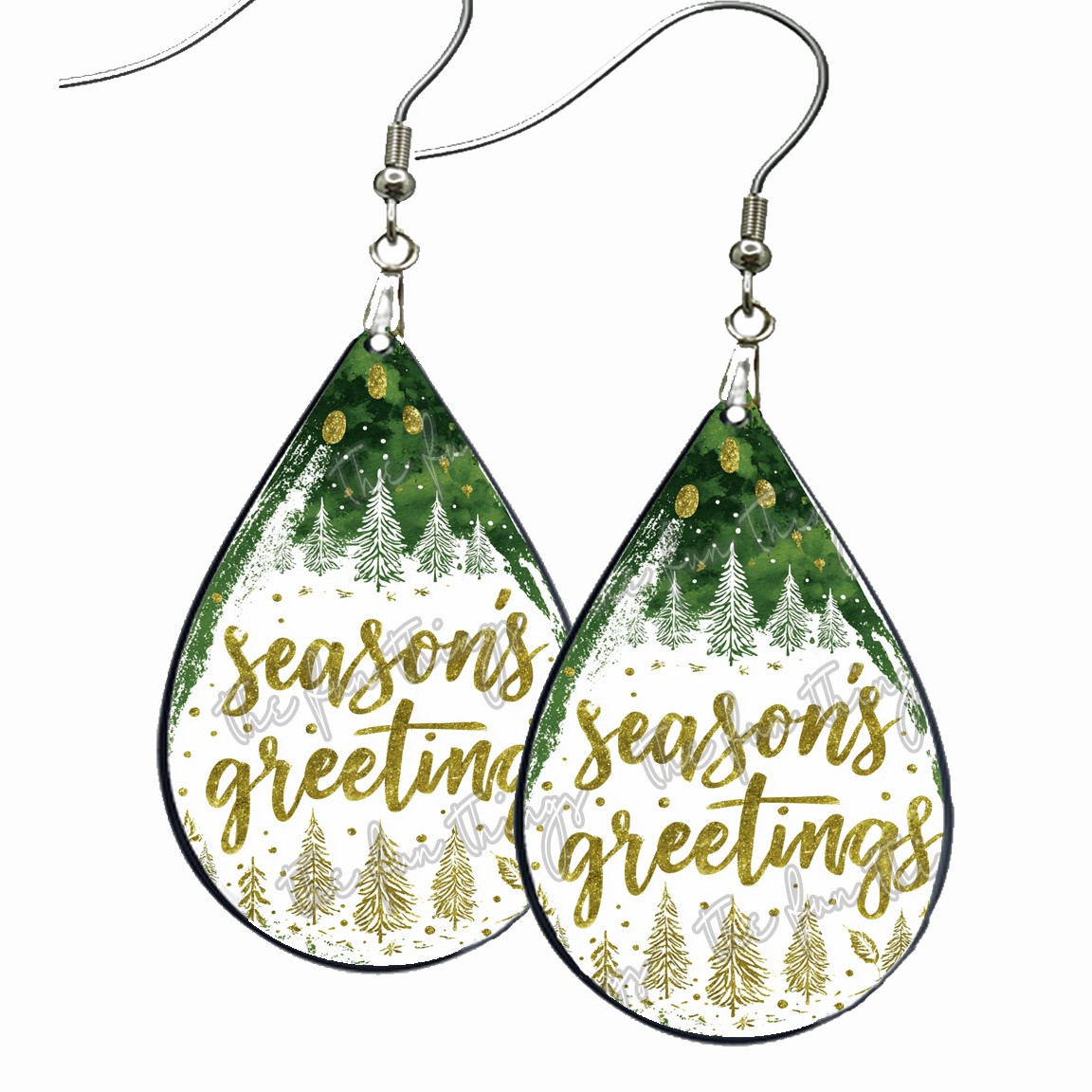 Season’s Greetings Earrings Teardrop Dangle Wood Winter Holiday Jewelry & Gifts